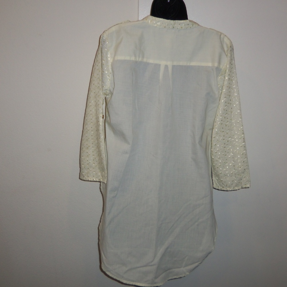Zara 3/4 Sleeve Off White Floral Embroidered Shirt - Picture 2 of 8
